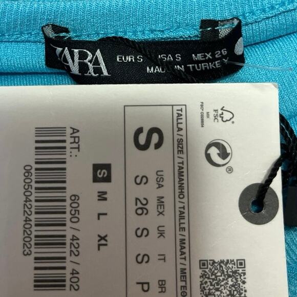 NEW Zara Blue Ribbed Knit Long Sleeve Button Down Crop Cardigan Sweater Top S - Picture 3 of 4